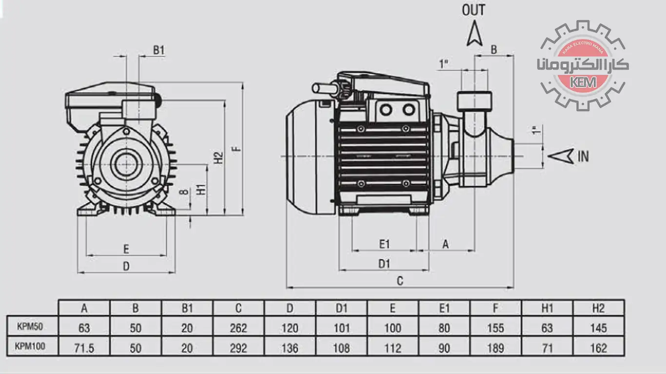ابعاد-اندازه-پمپ-نیم-اسب-الکتروژن